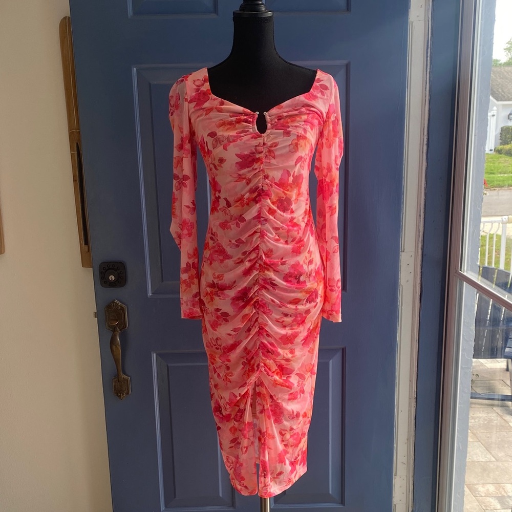 Cupshe Vibrant Pink and Red Floral Long Sleeve Dress